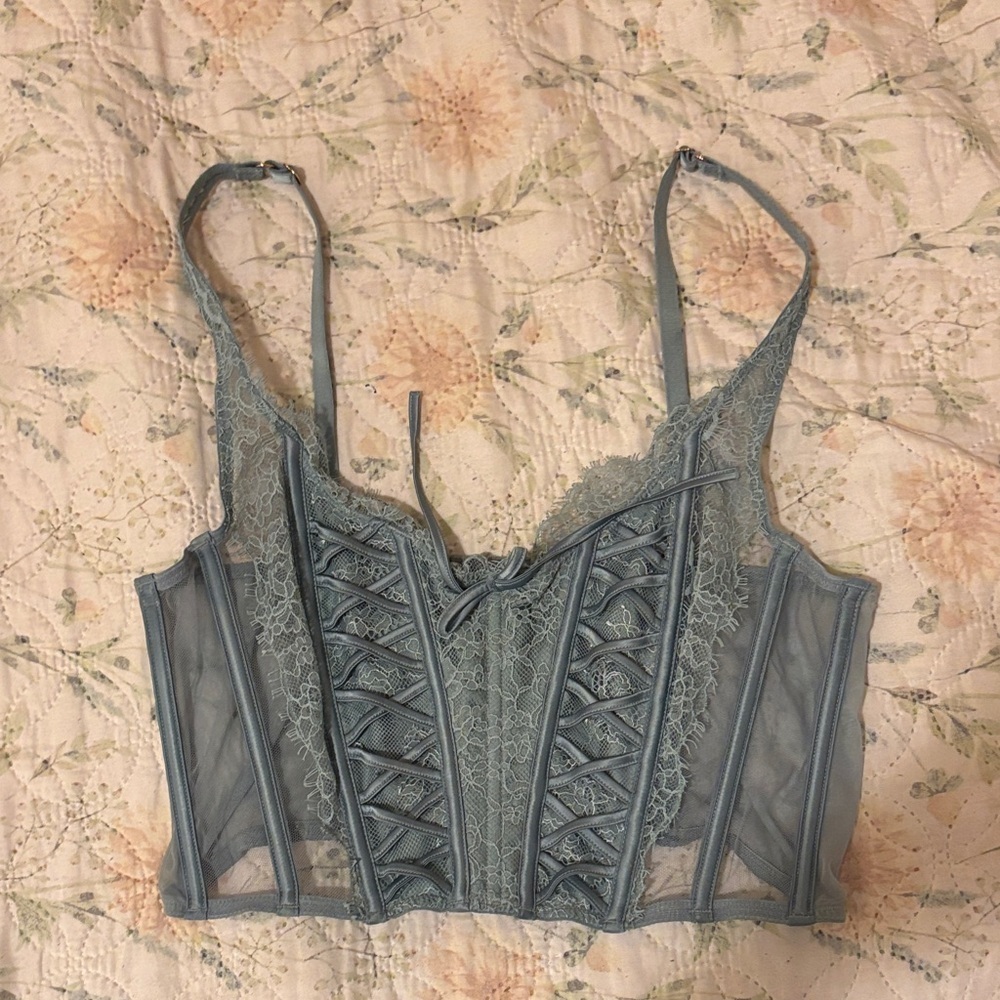 Elegant Lace Corset Top - Blue
